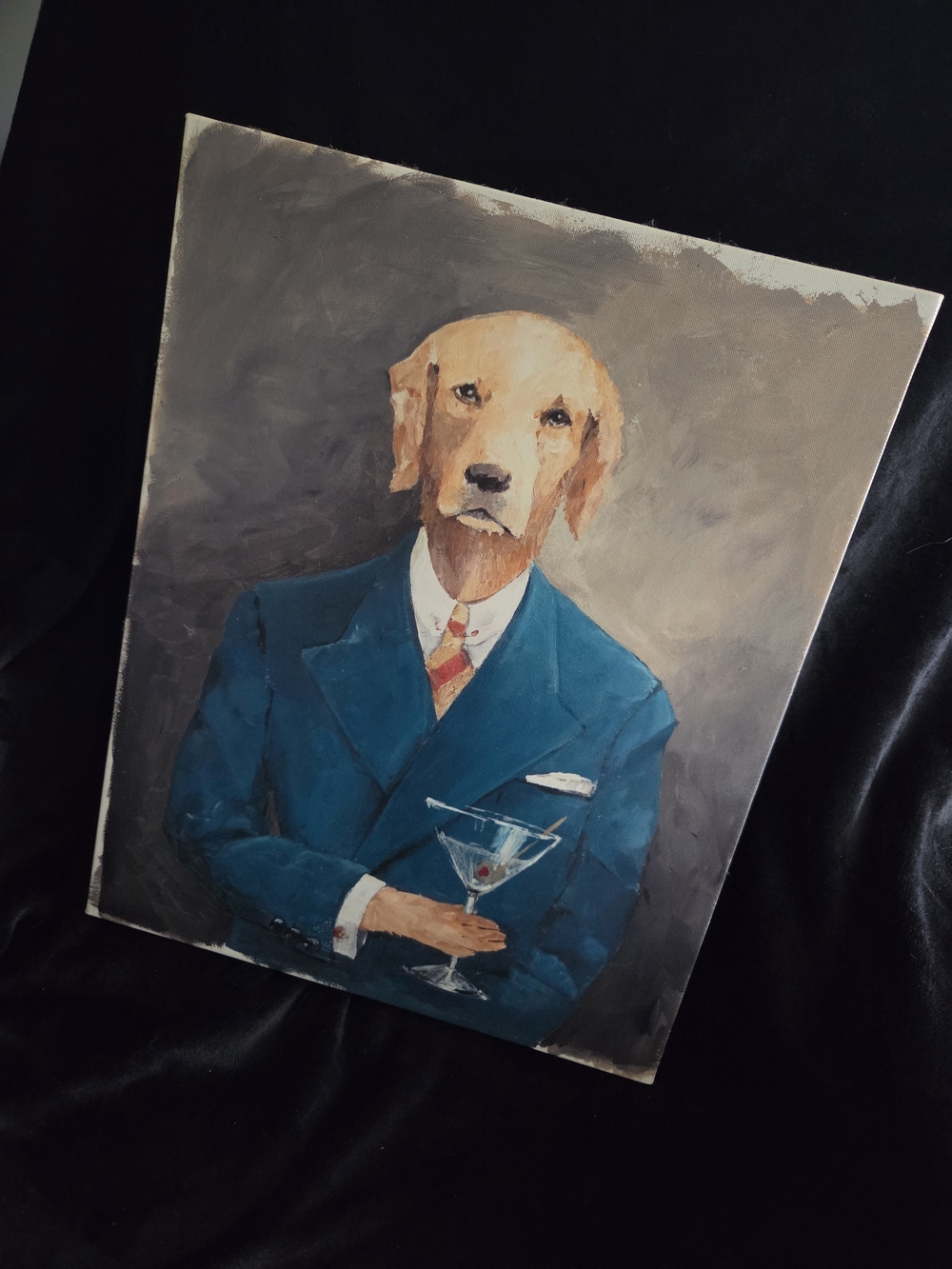 Dog Portrait Canvas Wall Art - Blue Jacket Canine Print